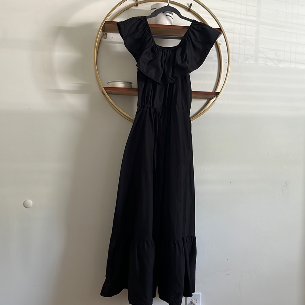 Desigual X Stella Jean 97% Cotton Ruffle Neck Maxi Dress with Pockets L